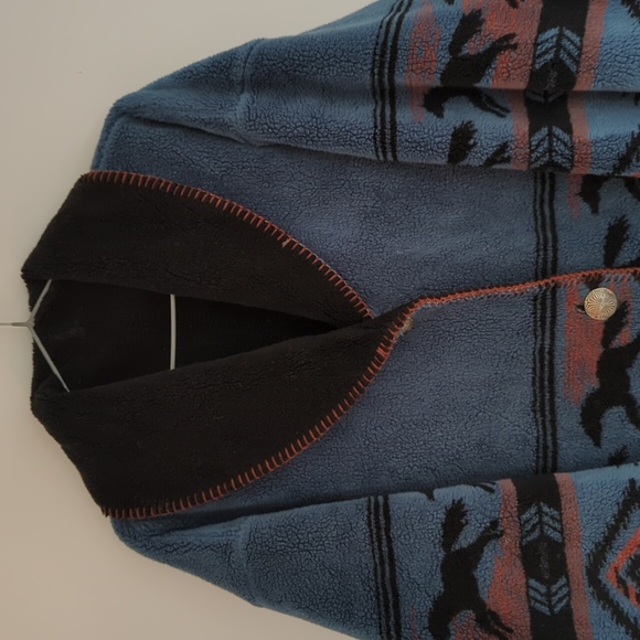 Vintage Deep Pile Western Horse Fleece Oversized Coat Winter Jacket Reversible - Picture 2 of 6